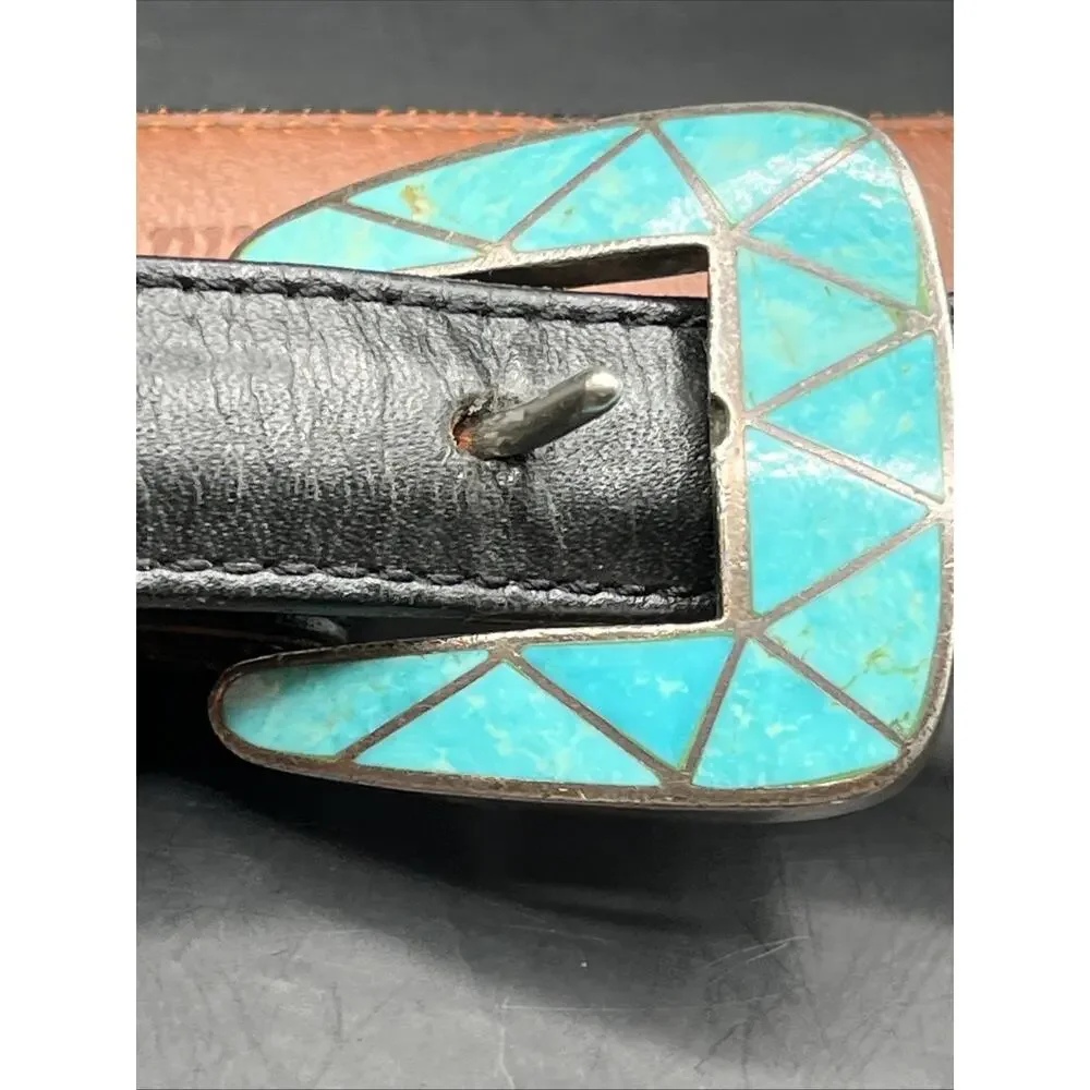 Douglas Magnus Heartline Santa Fe Turquoise Inlay Sterling Silver 925 Buckle 90s